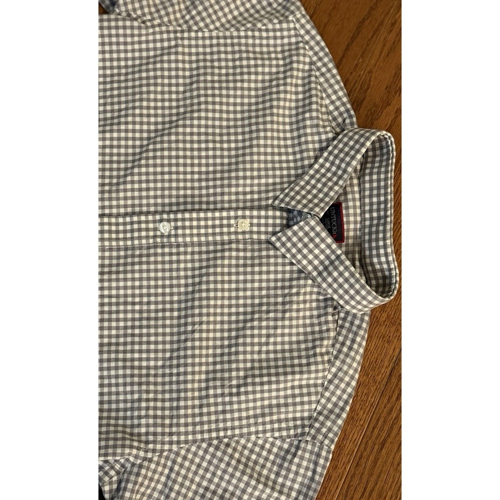 Untuckit Large Tall SLIM FIT Shirt Long Sleeve Button Up Grey White Gingham